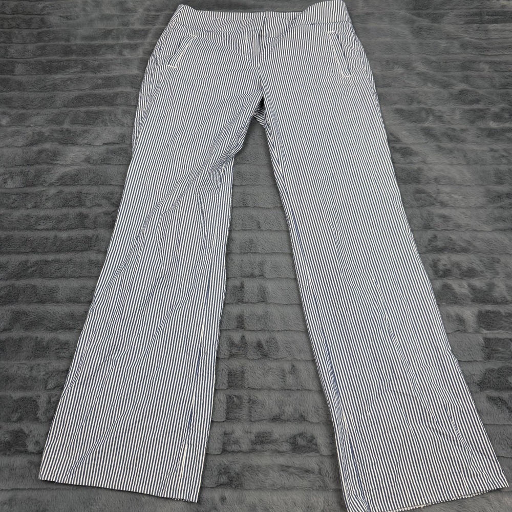 Ann Taylor LOFT Marisa Fit Seersucker Striped Pants Blue White 4P Petite